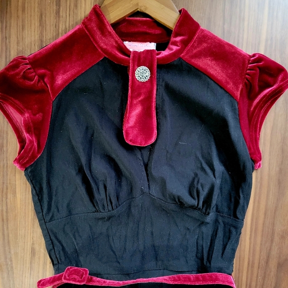 Pinup Couture Black with Velvet Burgundy Trim Wiggle Dress - Picture 1 of 7